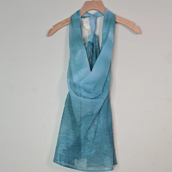 Peppermayo Ocean Away Deep Cowl Mini Halter Neck Dress Size 4  NwT. - Picture 4 of 10